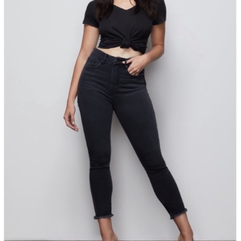 Good American Good Curve faded black distressed skinny jeans